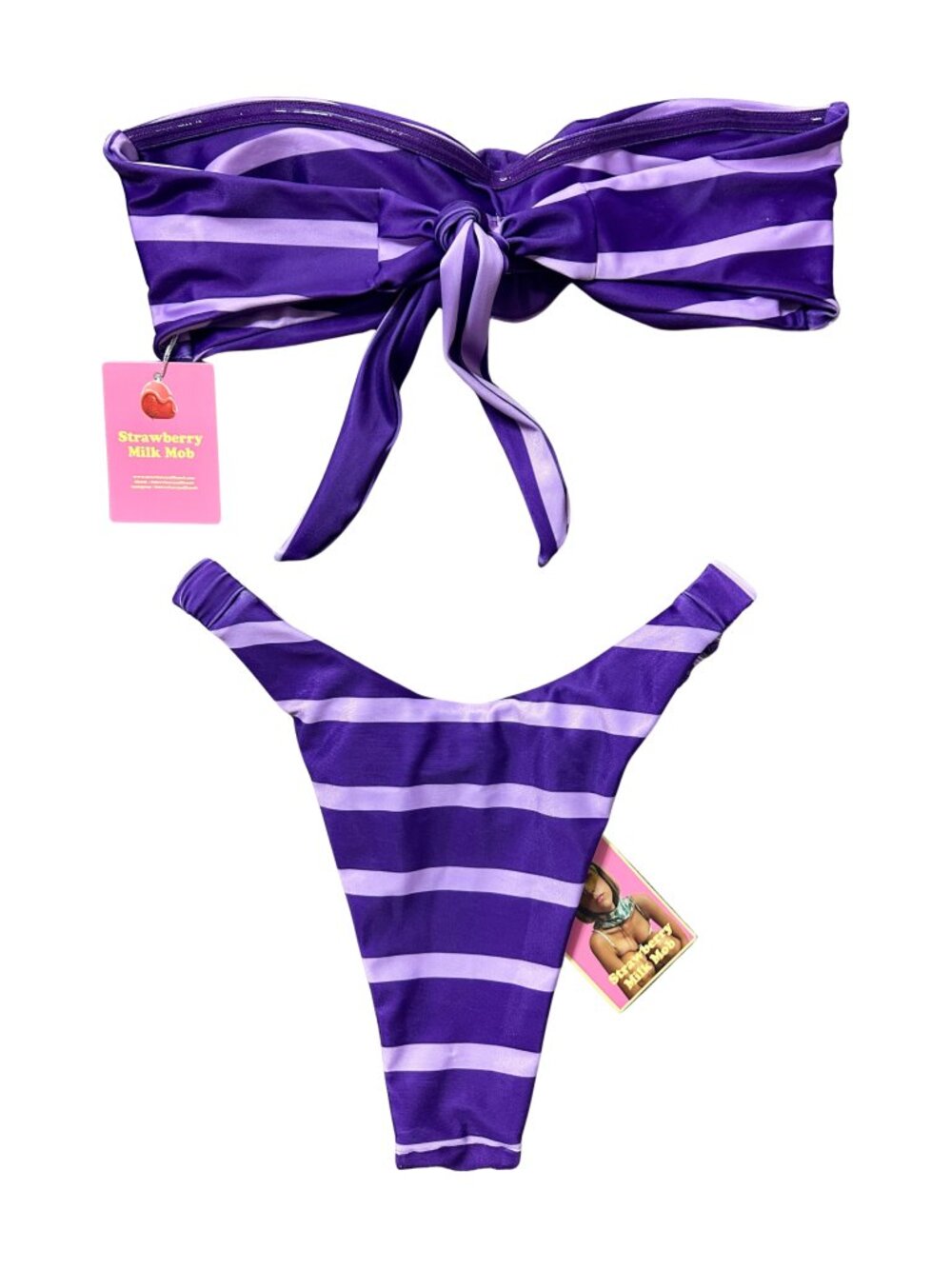 💜 BNWT Strawberry Milk Mob Rendezvous Purple Stripe Bikini Full Set Small - Picture 3 of 10